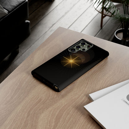 Tough Cases - Radiant Star Phone Case, Protective Black Shockproof Cover with Golden Light Design