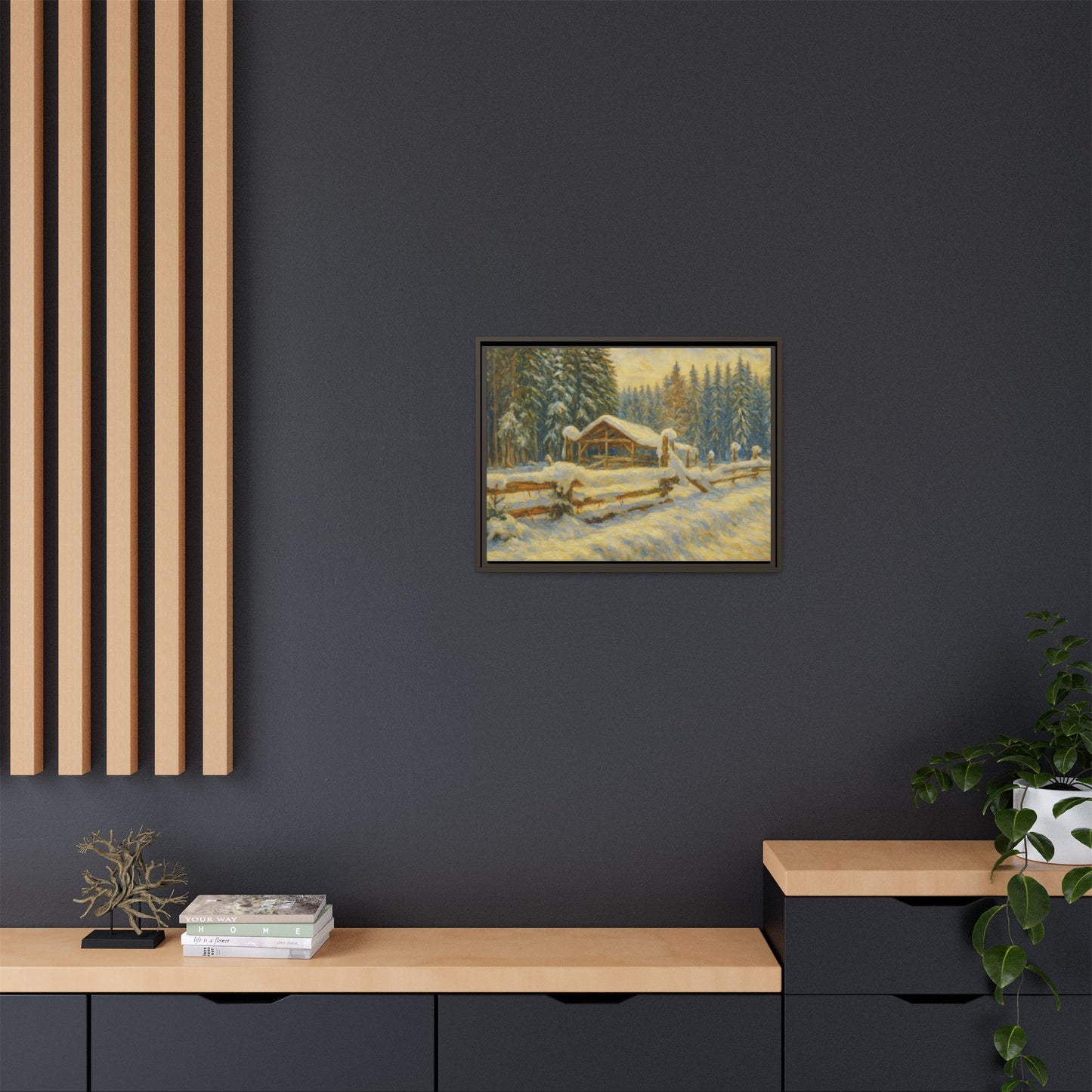 Winter Landscape Framed Canvas Art | Cozy Home Decor | Wall Art for Living Room, Bedroom, Holiday Gift, Rustic Vibes, Art Print - TRV