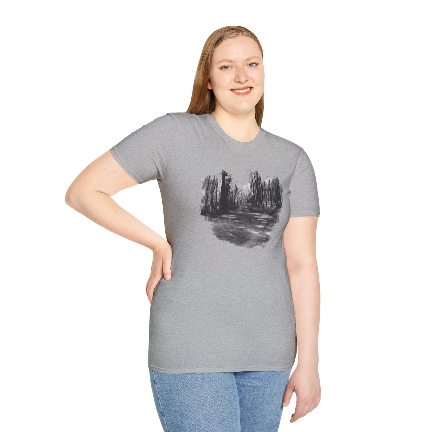 Minimalist Nature-Inspired Unisex Softstyle T-Shirt, Casual Wear, Everyday Style, Gift for Nature Lovers, Eco-Friendly Fashion