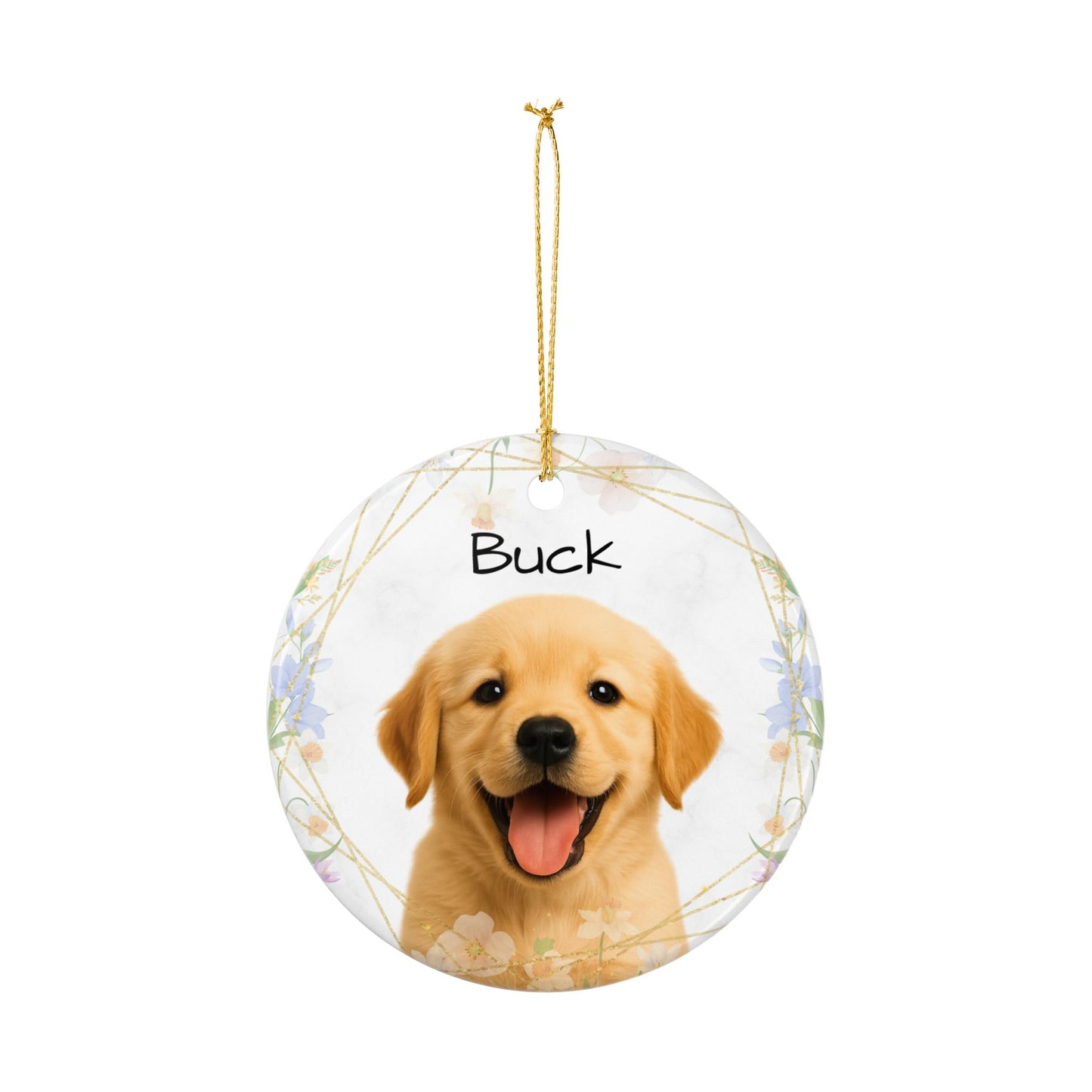 Golden Retriever Puppy Ornament, Ceramic Pet Photo Ornament | Personalized Name Option - TRV