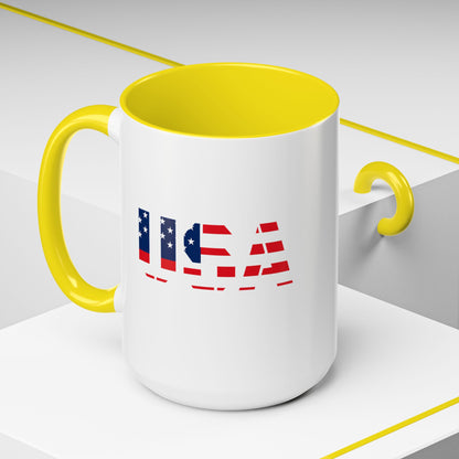 USA Flag Accent Coffee Mug — Patriotic 11/15oz Ceramic Coffee Cup
