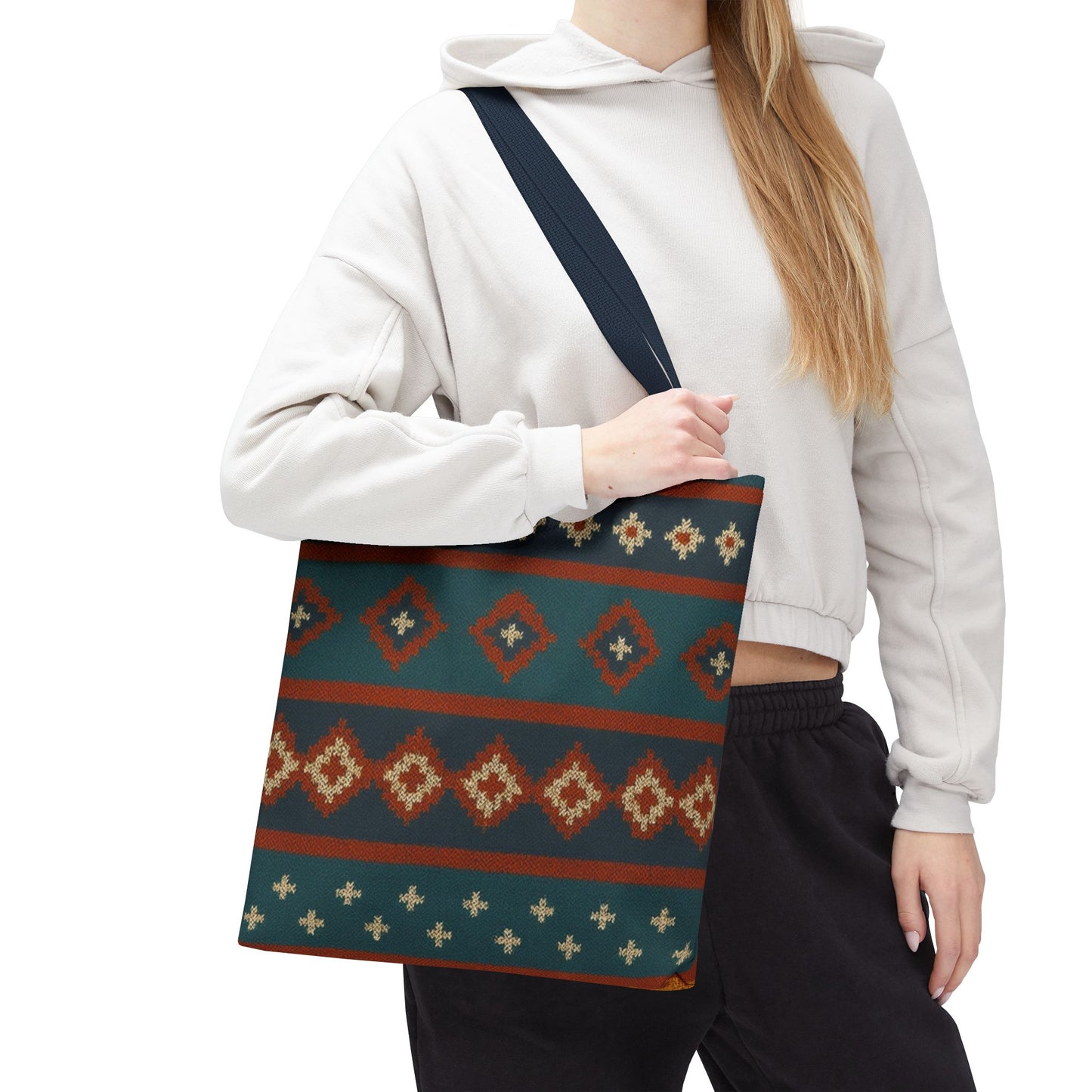 Southwestern Diamond Pattern Tote Bag | Aztec Tribal Geometric Print - TRV