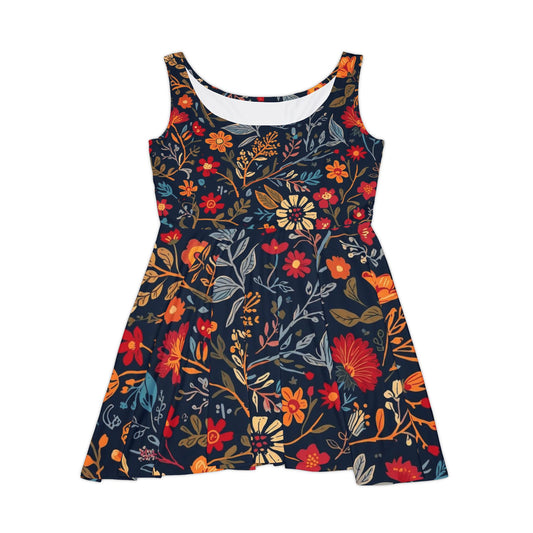 Floral Women's Skater Dress, AOP Floral Print Dress, Summer Outfit, Casual Dress, Bohemian Style Dress, Perfect for Festivals - TRV