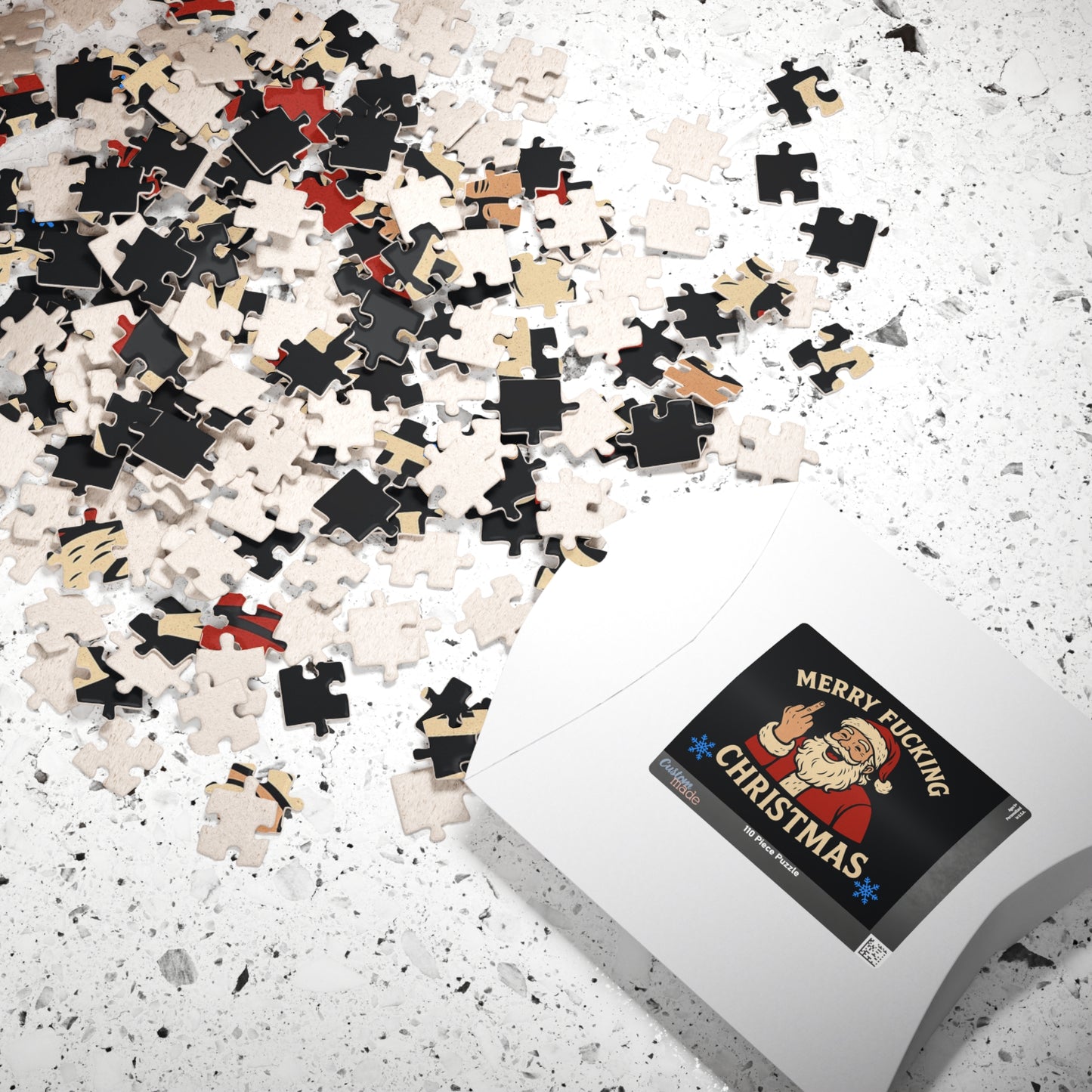 Irreverent Merry Christmas Puzzle | Santa Middle Finger Holiday Jigsaw