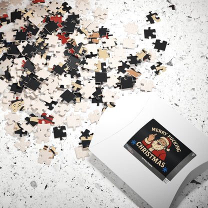 Irreverent Merry Christmas Puzzle | Santa Middle Finger Holiday Jigsaw