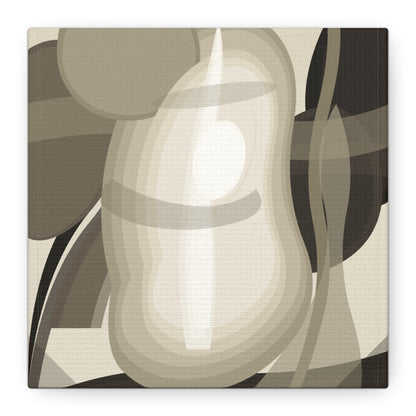 Abstract neutral pear still life artwork on a canvas print by Printify, featuring a modern, minimalist design with soft tones.