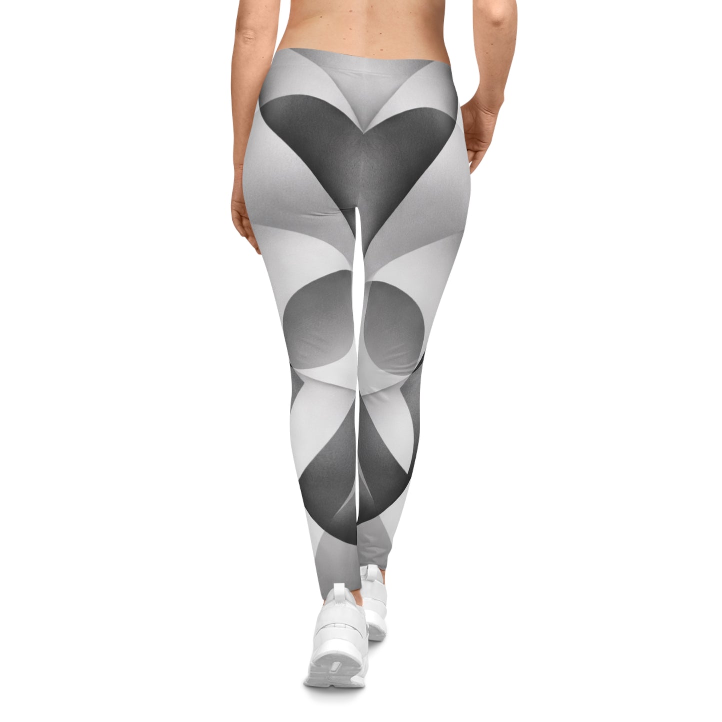 Monochrome Geometric Heart Pattern Leggings | Abstract Black White Design