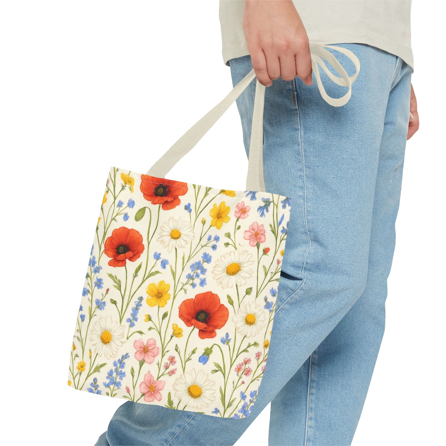 Wildflower Poppy Print Tote Bag | Floral All-Over Pattern