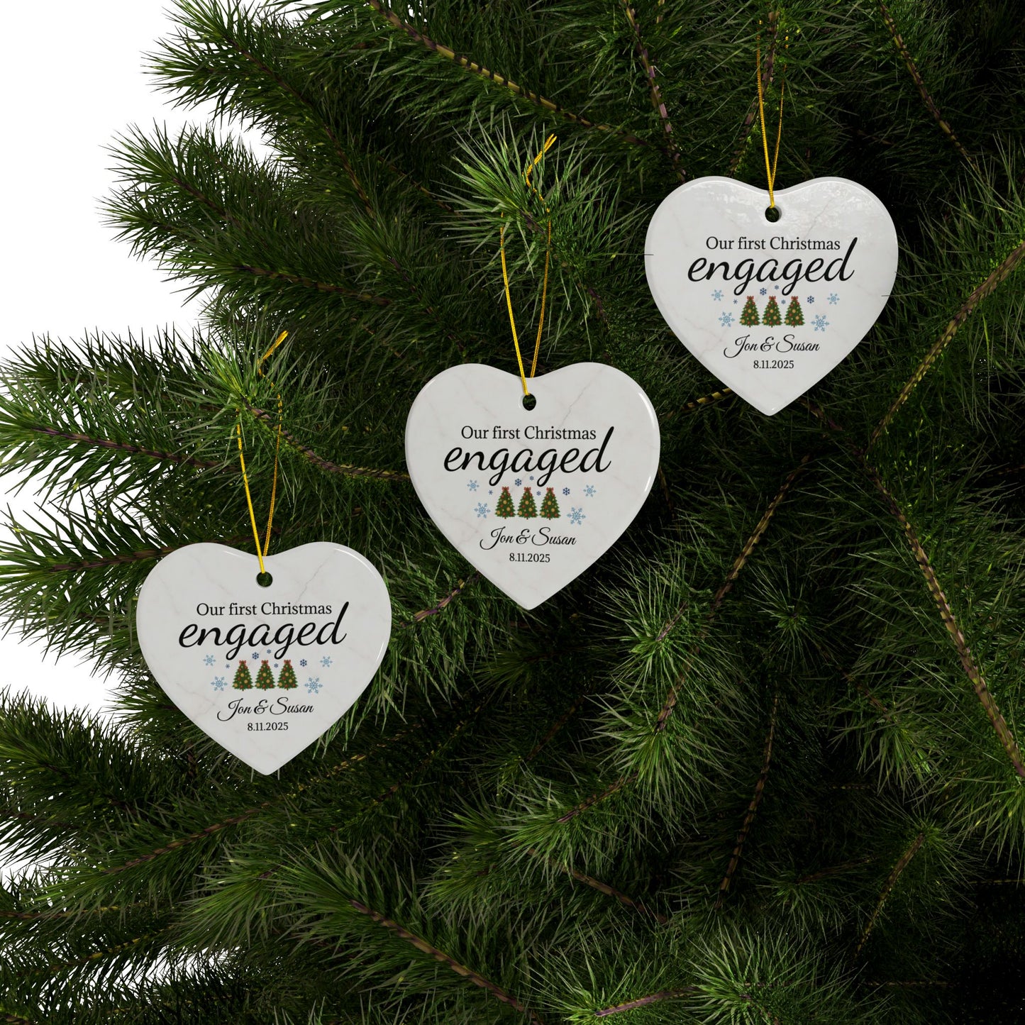 Our First Christmas Engaged heart ornament | Ceramic Christmas ornament - TRV