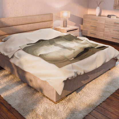 Abstract neutral shapes velveteen plush blanket with modern minimalist art print, showcasing soft fabric and contemporary design.