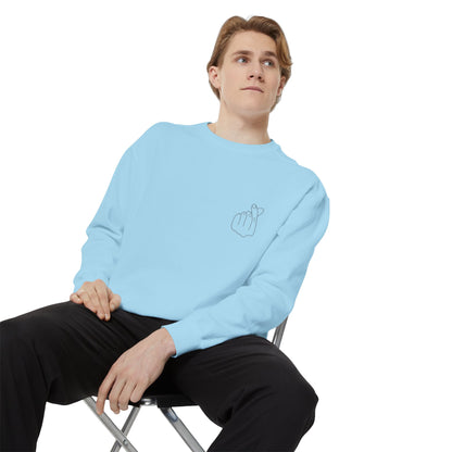 Minimalist Peace Hand Sweatshirt — Small Chest Line Art Crewneck