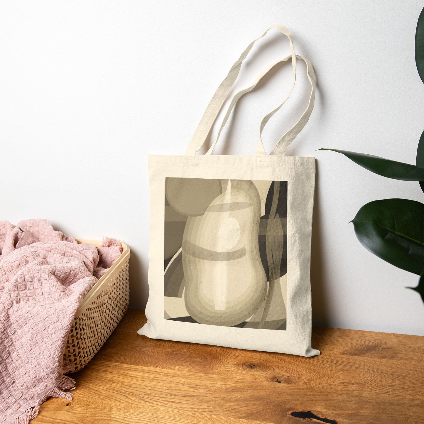 Abstract Pear Still Life Tote Bag | Neutral Geometric Fruit Print