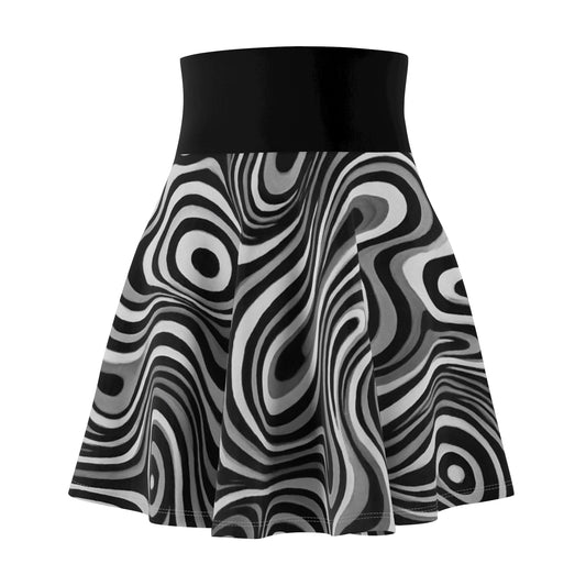 Chic Black and White Swirl Women's Skater Skirt, Trendy Casual Wear, Stylish Dance Skirt, Perfect for Parties, Warp Print Fashion - TRV