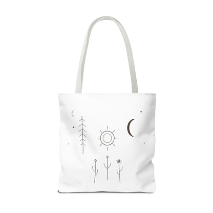 Minimal Moon and Sun Botanical Tote | Celestial Line Art Bag
