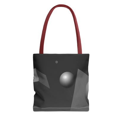 Abstract monochrome orb tote bag with black and white geometric design, made by Printify, showcasing its spacious fabric and stylish look.
