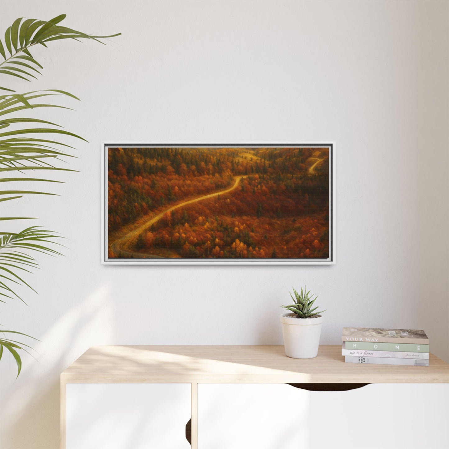 Autumn Landscape Framed Canvas Art, Cozy Home Decor, Warm Fall Vibes, Gift for Nature Lovers, Perfect for Thanksgiving - TRV