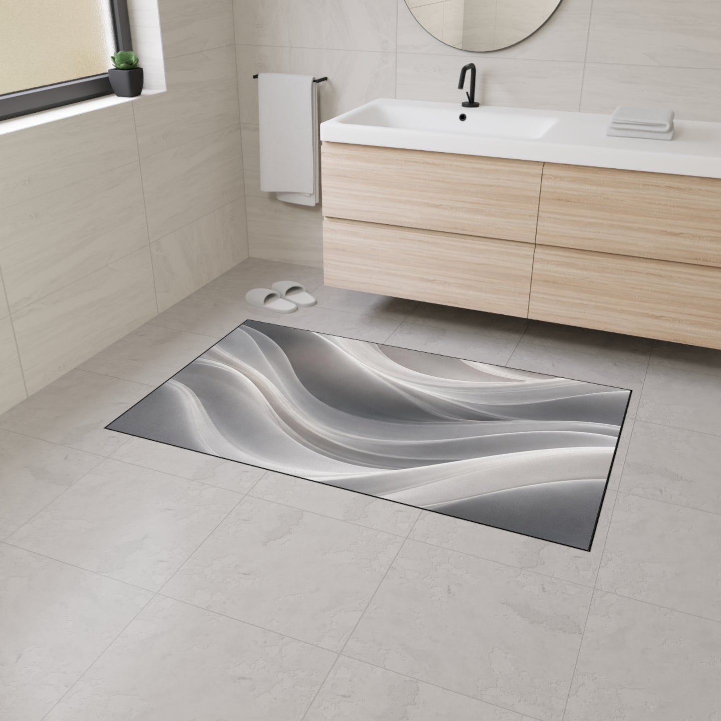 Abstract Gray Wave Floor Mat | Modern Entryway Rug, Non-Slip