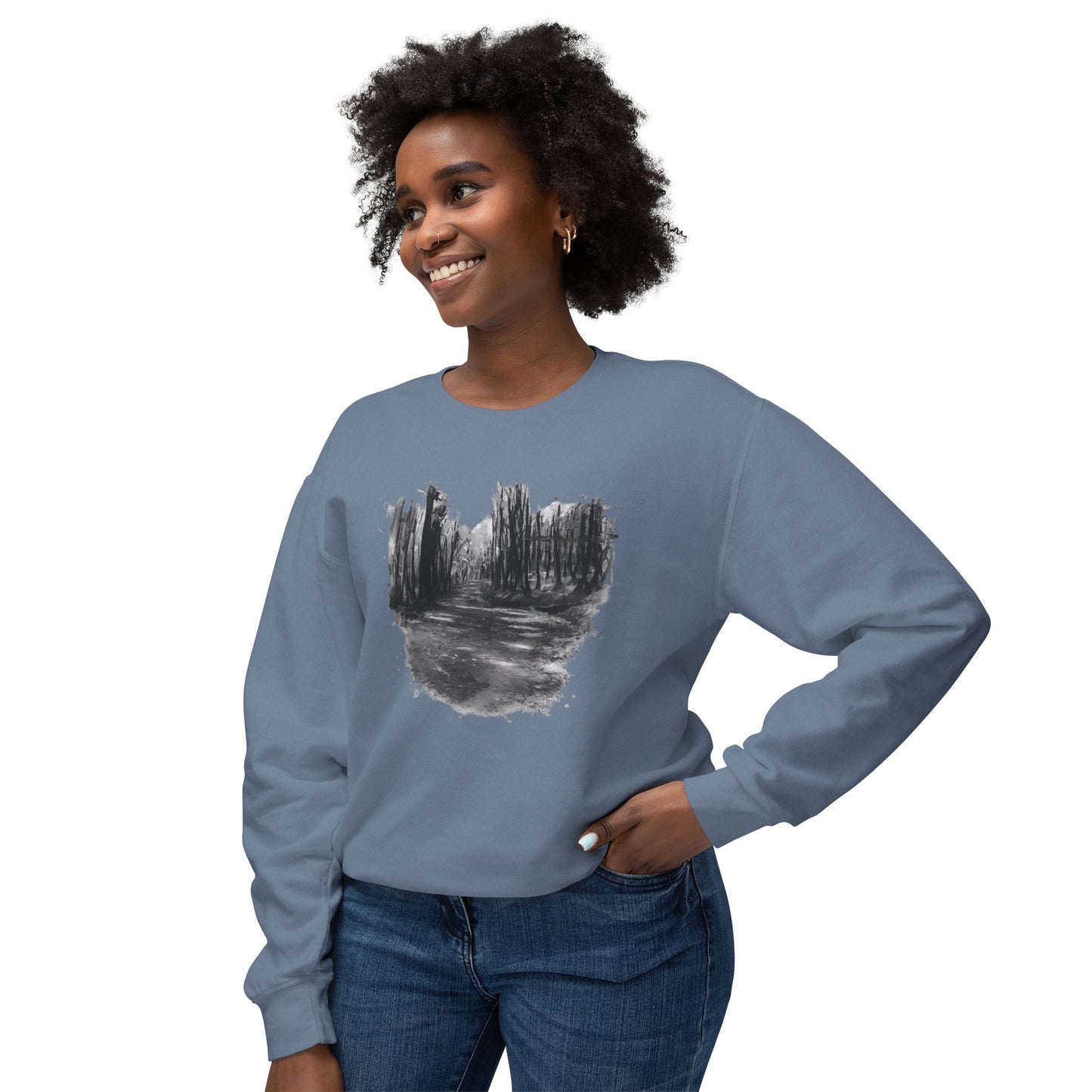 Scenic Minimalist Crewneck Sweatshirt - Cozy Art Tee for Nature Lovers, Gift for Her, Layering Essential, Perfect for Fall, Everyday Wear - TRV