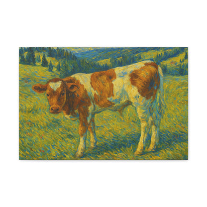 Artistic Cow Canvas Wall Art - Farmhouse Decor, Calf Painting