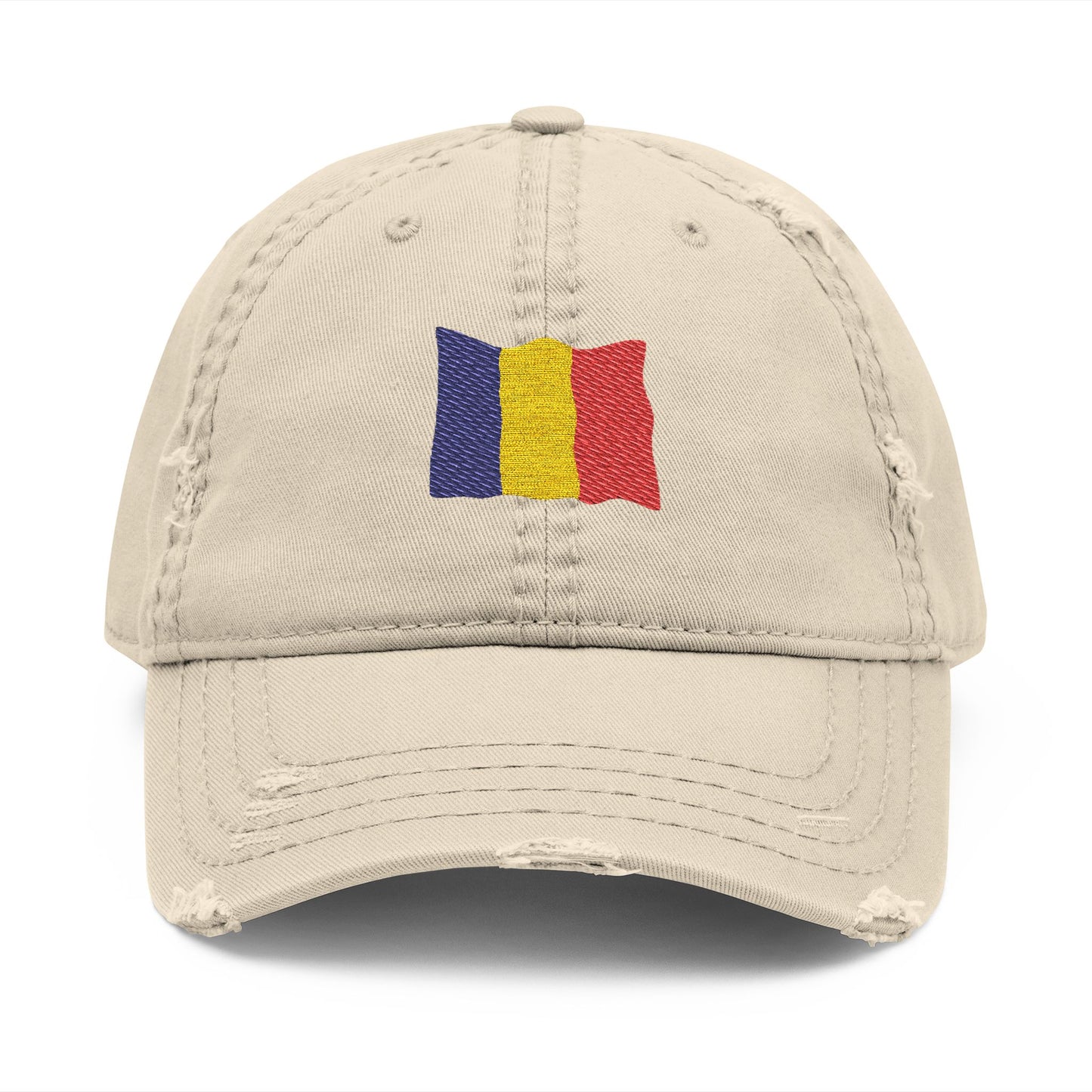 Stylish Distressed Dad Hat with Embroidered Romanian Flag, Casual Cap, Great Gift for Dads, Unisex Baseball Hat, Perfect for Summer Outings - TRV