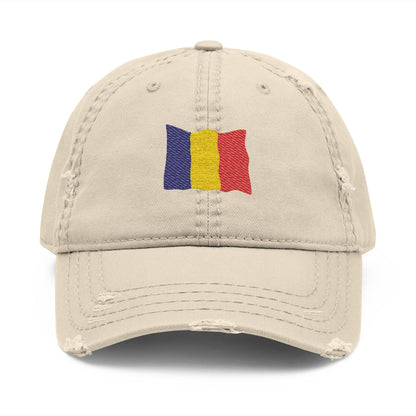 Stylish Distressed Dad Hat with Embroidered Romanian Flag, Casual Cap, Great Gift for Dads, Unisex Baseball Hat, Perfect for Summer Outings - TRV