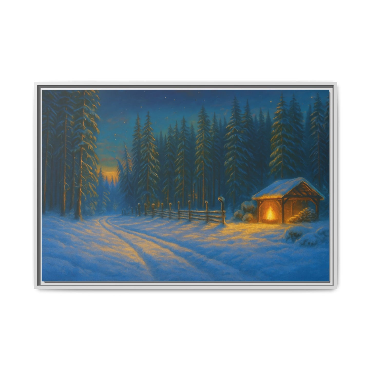 Framed Winter Landscape Canvas, Cozy Cabin Art, Christmas Decor, Winter Home Decor, Holiday Gift, Wall Art - TRV