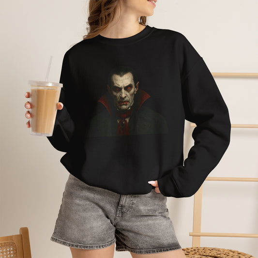Gothic Horror Sweatshirt, Cozy Vampire Sweatshirt, Spooky Apparel, Halloween Costume Top, Unisex Halloween Sweatshirt