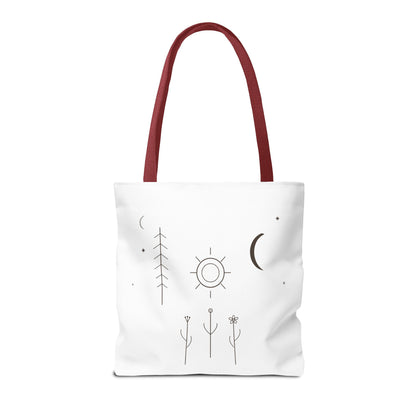 Minimal Moon and Sun Botanical Tote | Celestial Line Art Bag