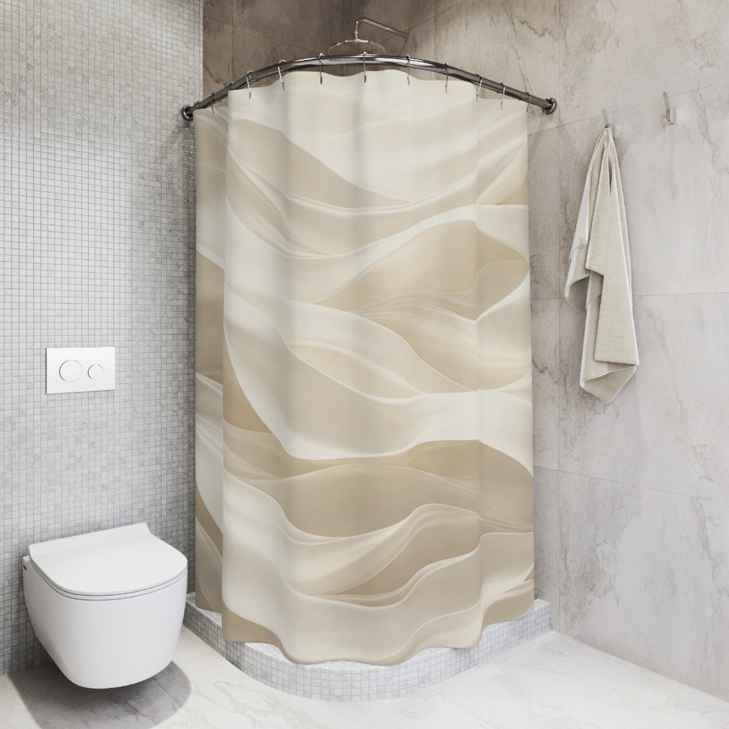 Beige Silk Waves Shower Curtain | Neutral Abstract Bathroom Decor