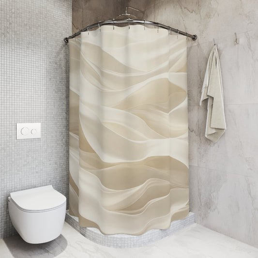 Beige Silk Waves Shower Curtain | Neutral Abstract Bathroom Decor