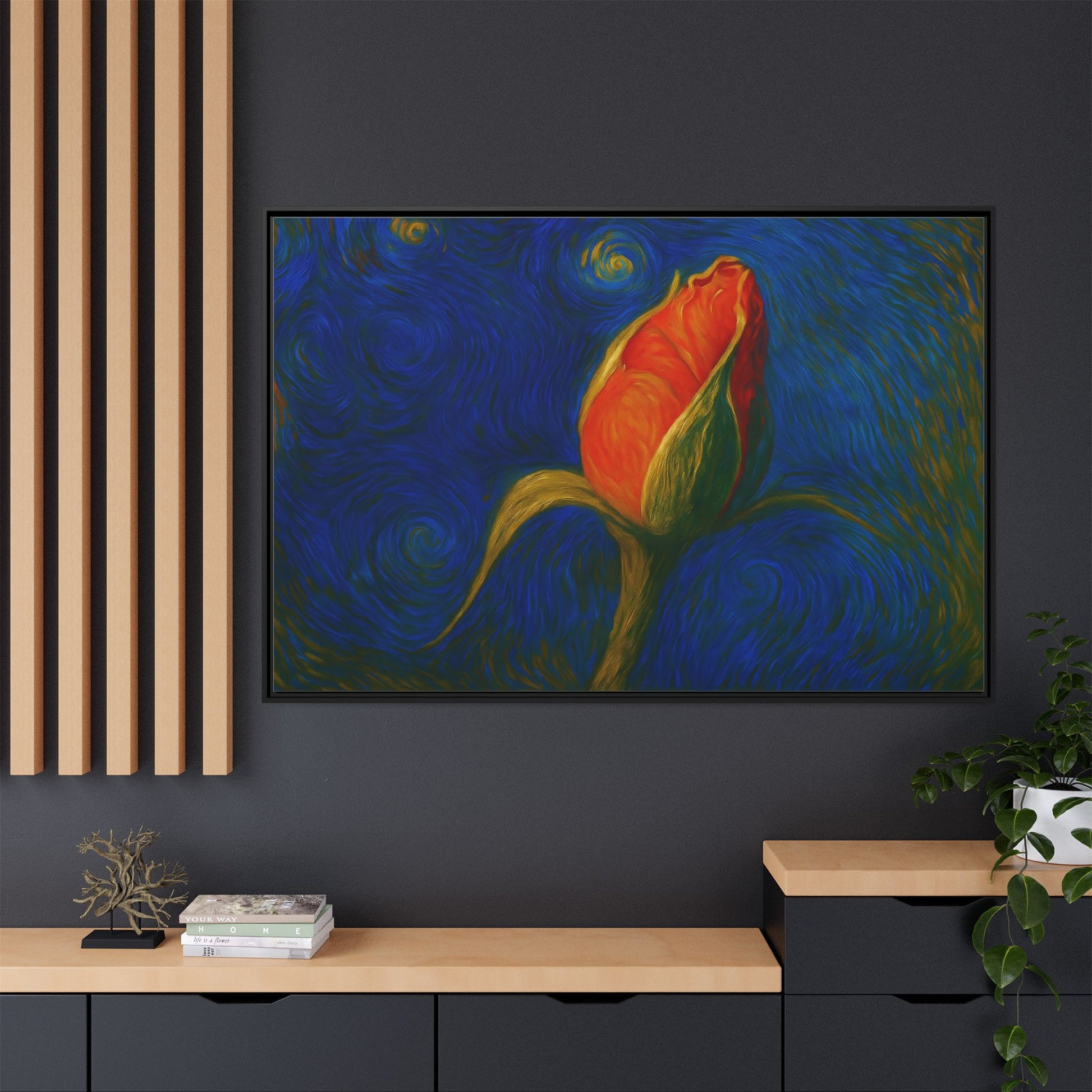 Red Rose Bud Painting Canvas Framed | Matte Wall Art - TRV