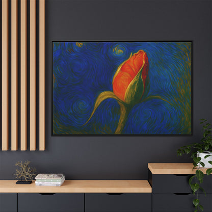 Red Rose Bud Painting Canvas Framed | Matte Wall Art - TRV
