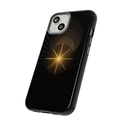 Tough Cases - Radiant Star Phone Case, Protective Black Shockproof Cover with Golden Light Design