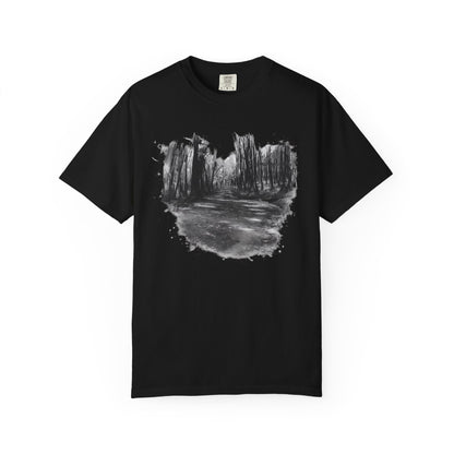 Artistic Forest Scene T-shirt | Nature Lover Gift, Outdoor Adventure Tee, Eco-Friendly Fashion, Vintage Inspired Clothing, Unisex Gift - TRV