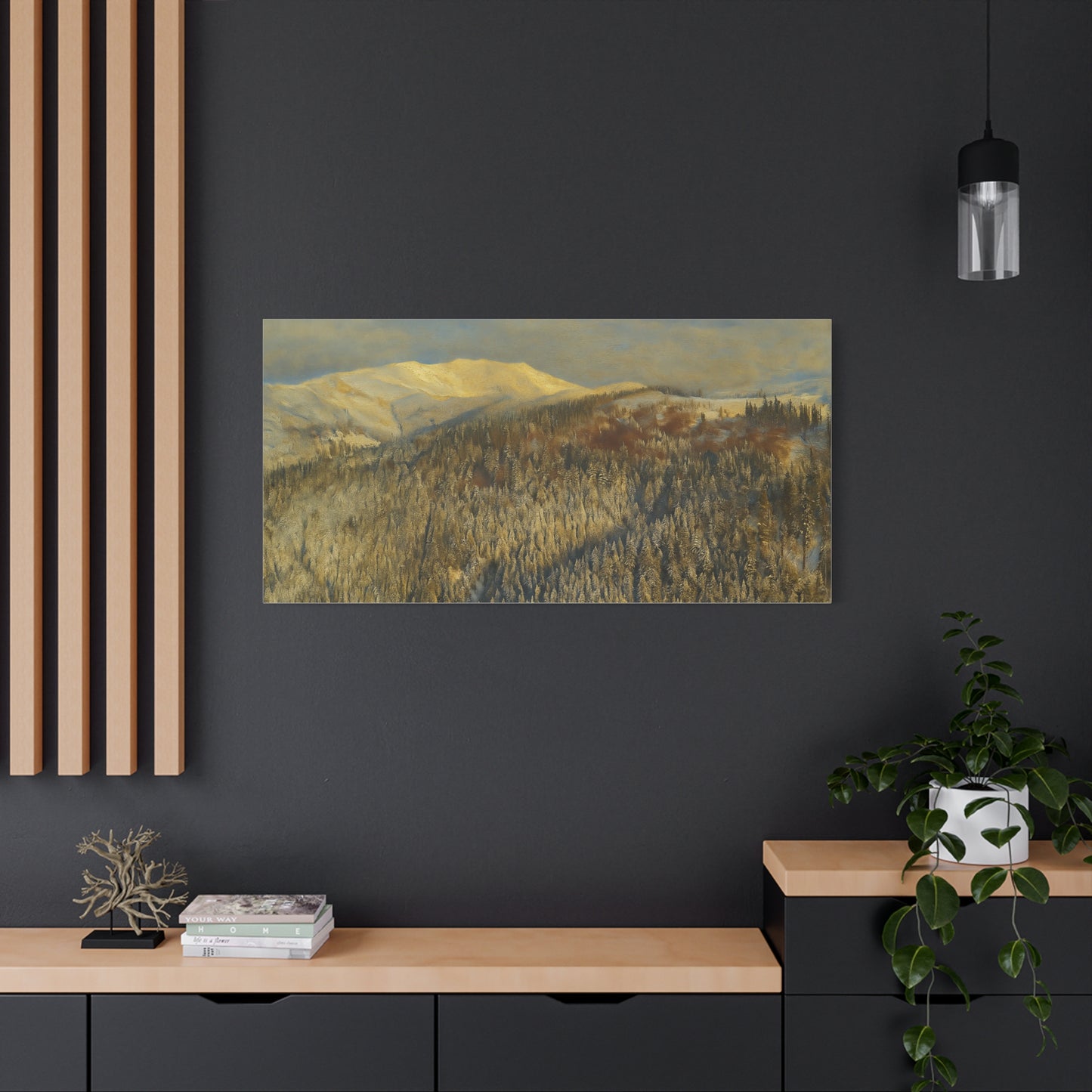 Mountain Serenity Stretched Canvas Art, Winter Landscape Wall Decor, Nature Print for Home, Gift for Nature Lovers, Cozy Interior Accent