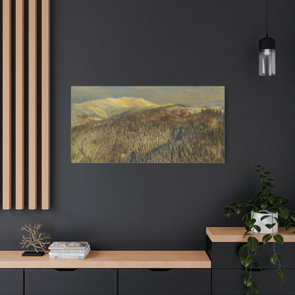 Mountain Serenity Stretched Canvas Art, Winter Landscape Wall Decor, Nature Print for Home, Gift for Nature Lovers, Cozy Interior Accent