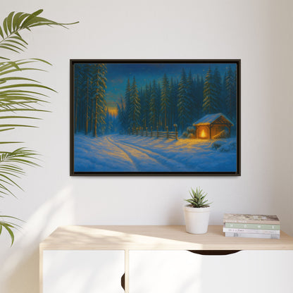 Framed Winter Landscape Canvas, Cozy Cabin Art, Christmas Decor, Winter Home Decor, Holiday Gift, Wall Art - TRV