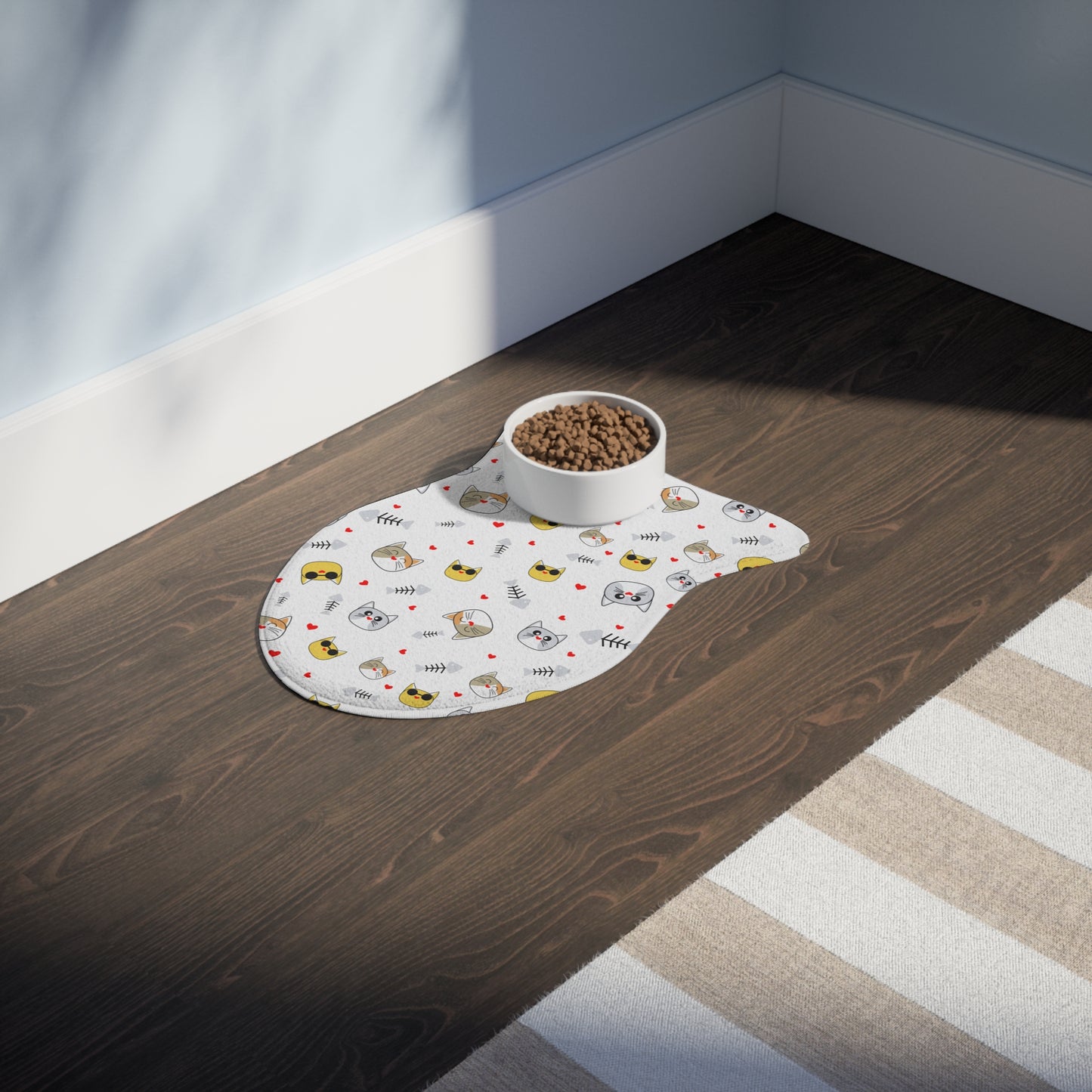 Cat Face Pattern Pet Feeding Mat — Non-Slip Waterproof Placemat for Bowls
