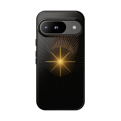 Tough Cases - Radiant Star Phone Case, Protective Black Shockproof Cover with Golden Light Design