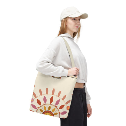 Boho Floral Mandala Tote Bag | Pastel Sunburst Pattern