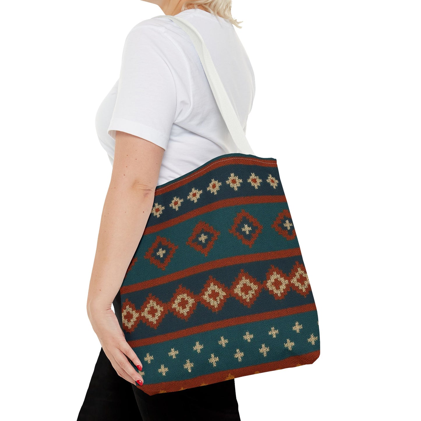 Southwestern Diamond Pattern Tote Bag | Aztec Tribal Geometric Print - TRV