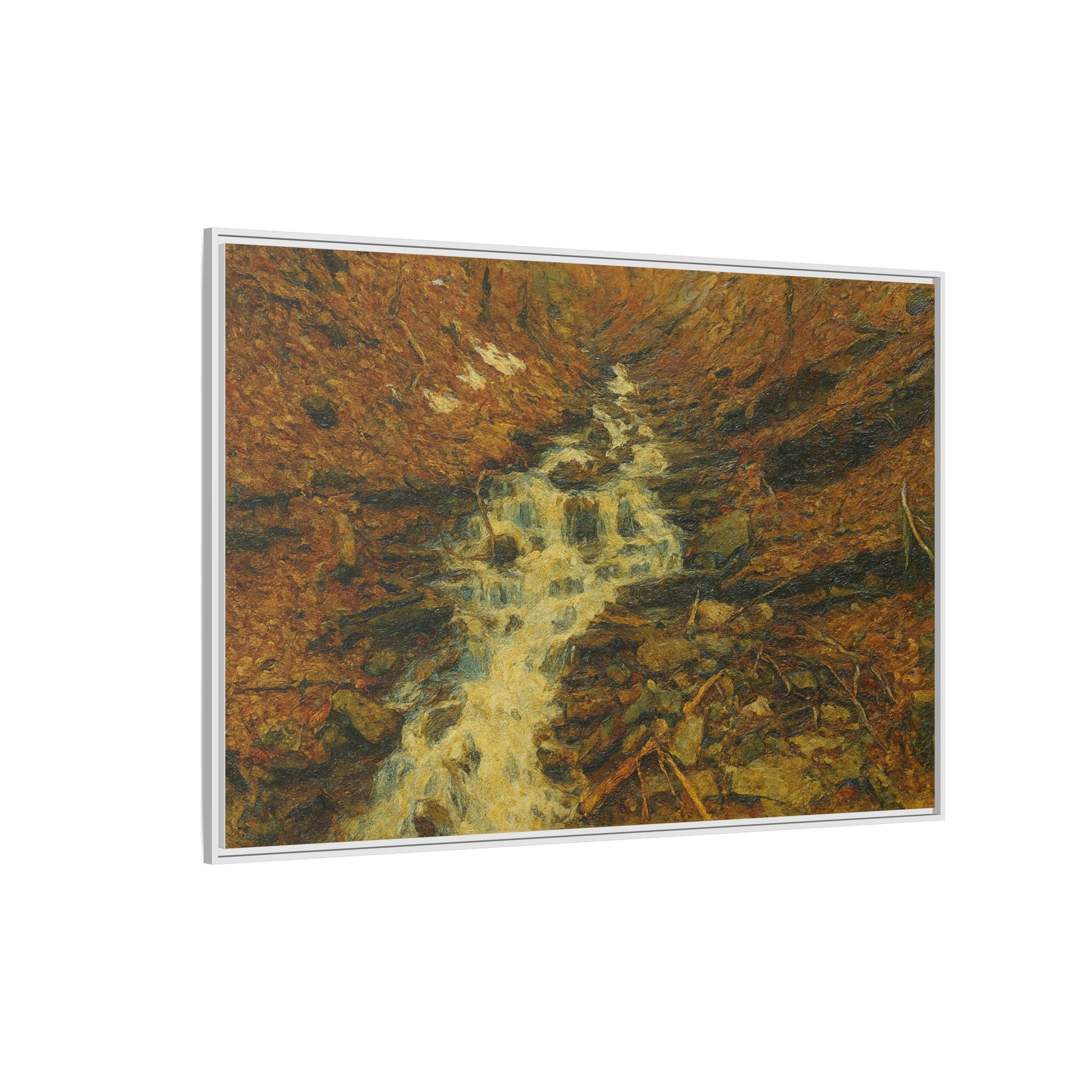 Serene Abstract Nature Canvas Art, Framed Wall Decor, Rustic Home Accent, Earthy Tone Artwork, Tranquil River Scene - TRV