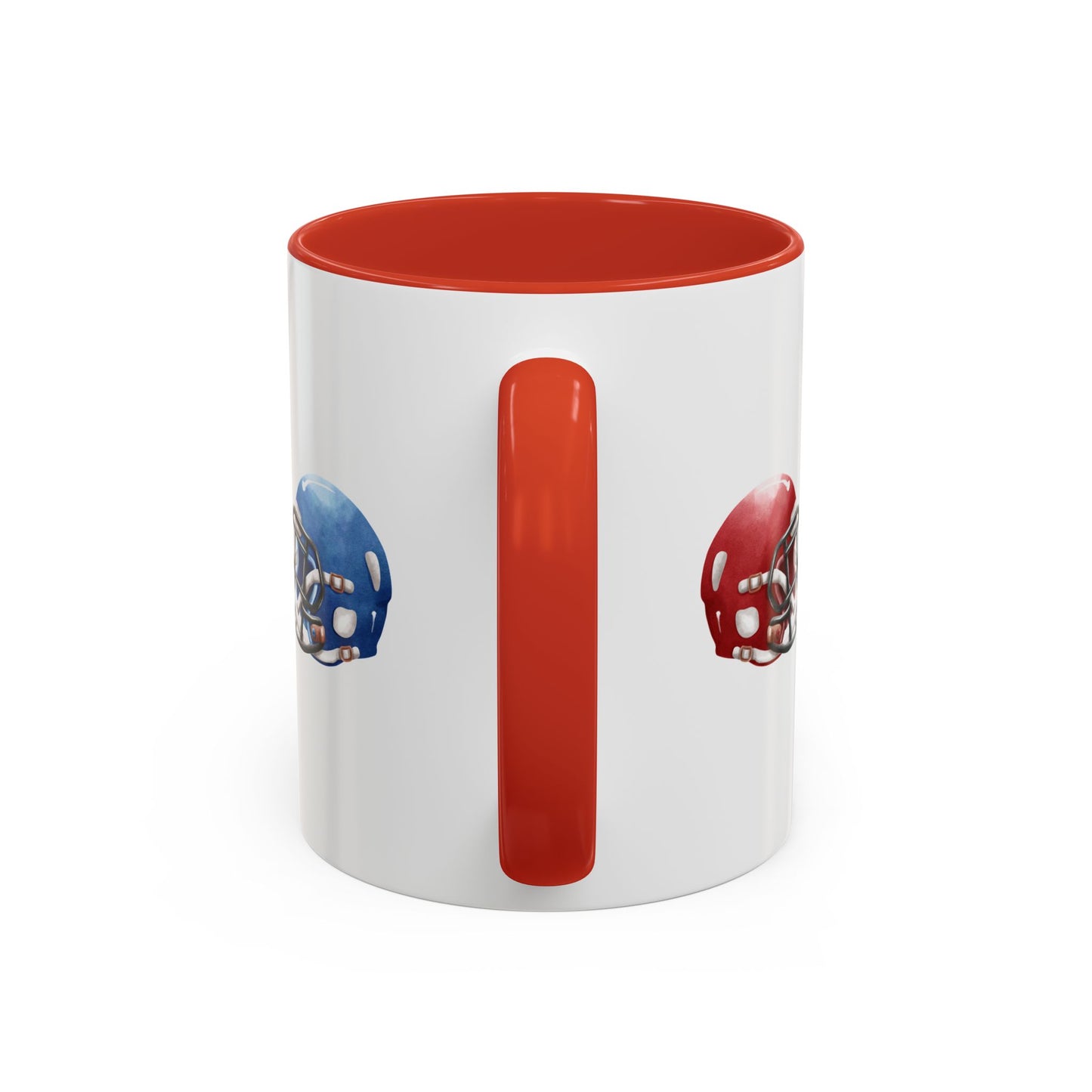 Football Helmet Coffee Mug — Red vs Blue Rivalry Accent Mug (11/15oz)