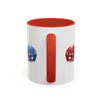 Football Helmet Coffee Mug — Red vs Blue Rivalry Accent Mug (11/15oz)