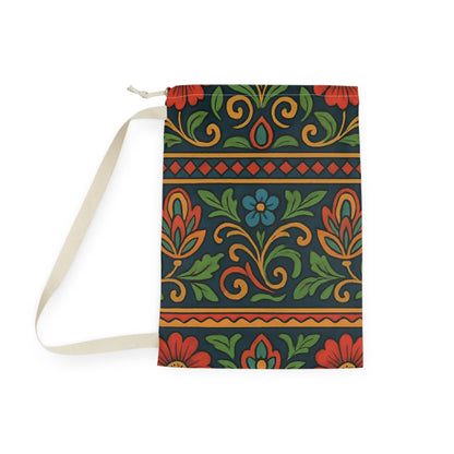 Folk Floral Pattern Laundry Bag | Boho Floral Drawstring Bag - TRV