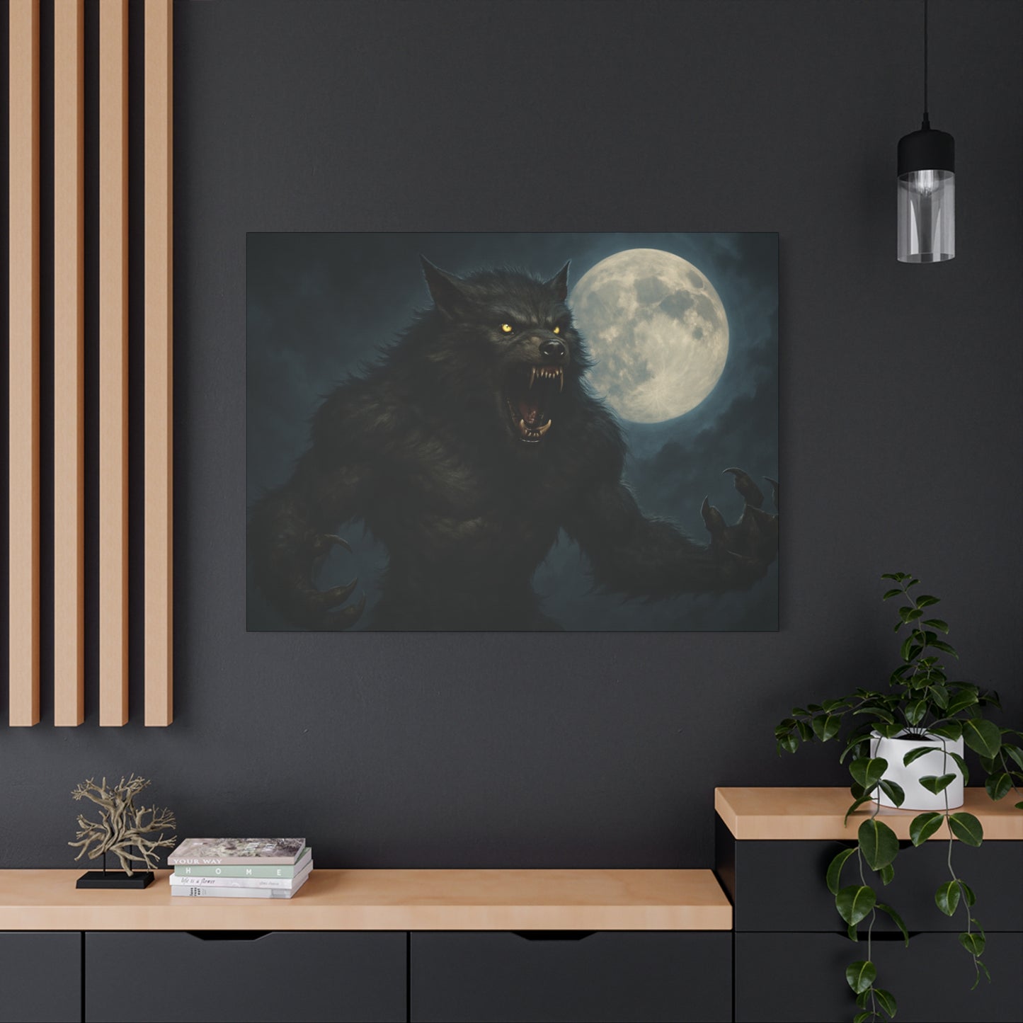 Werewolf Moon Canvas Art | Dark Fantasy Decor for Halloween, Gothic Home, Werewolf Lover Gift, Unique Wall Art, Spooky Decor - TRV