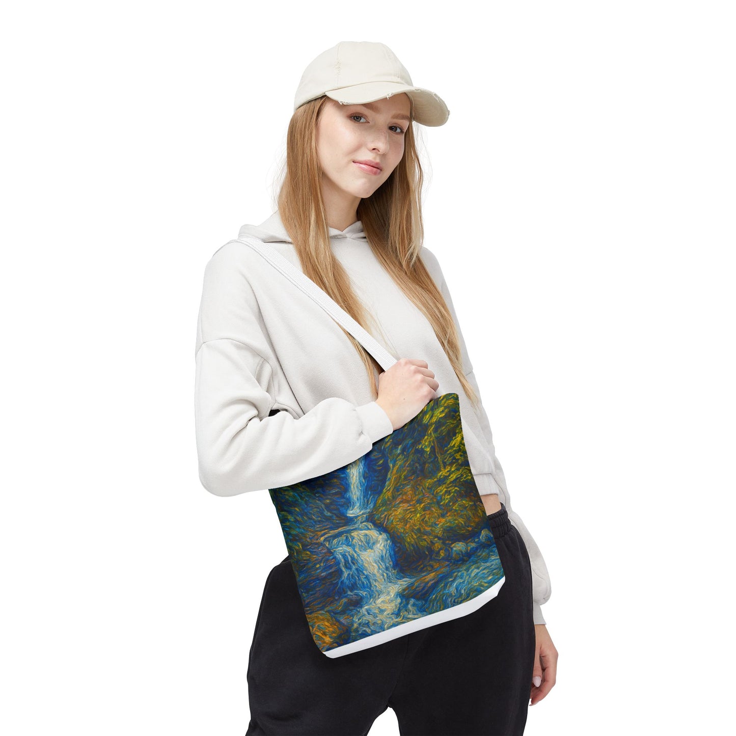 Nature-Inspired Tote Bag, Artistic Eco-Friendly Shopper, Waterfall Design, Reusable Market Bag, Gift for Nature Lovers - TRV