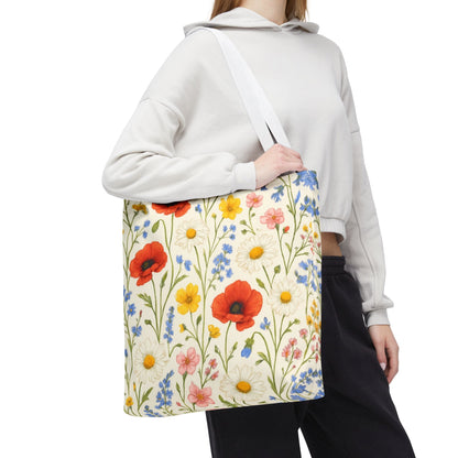 Wildflower Poppy Print Tote Bag | Floral All-Over Pattern