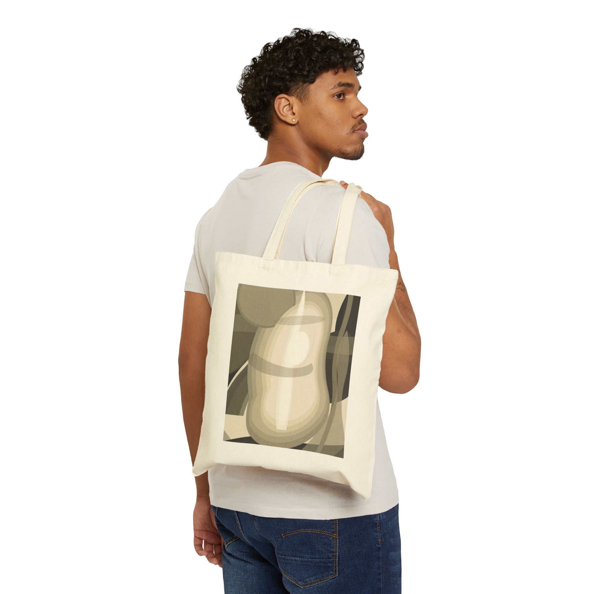 Abstract pear still life tote bag with neutral geometric fruit print by Printify, featuring a stylish and functional design.