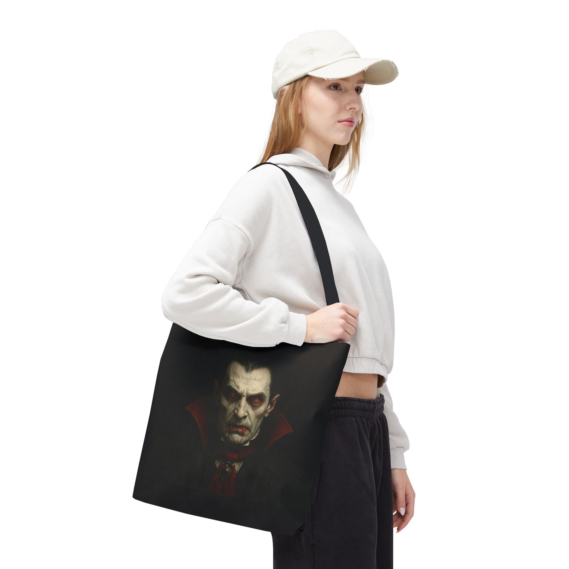 Vampire Haunted Tote Bag, Spooky Shopping Bag, Halloween Accessory, Gothic Style Handbag, Perfect for Halloween Parties, Unisex Tote - TRV